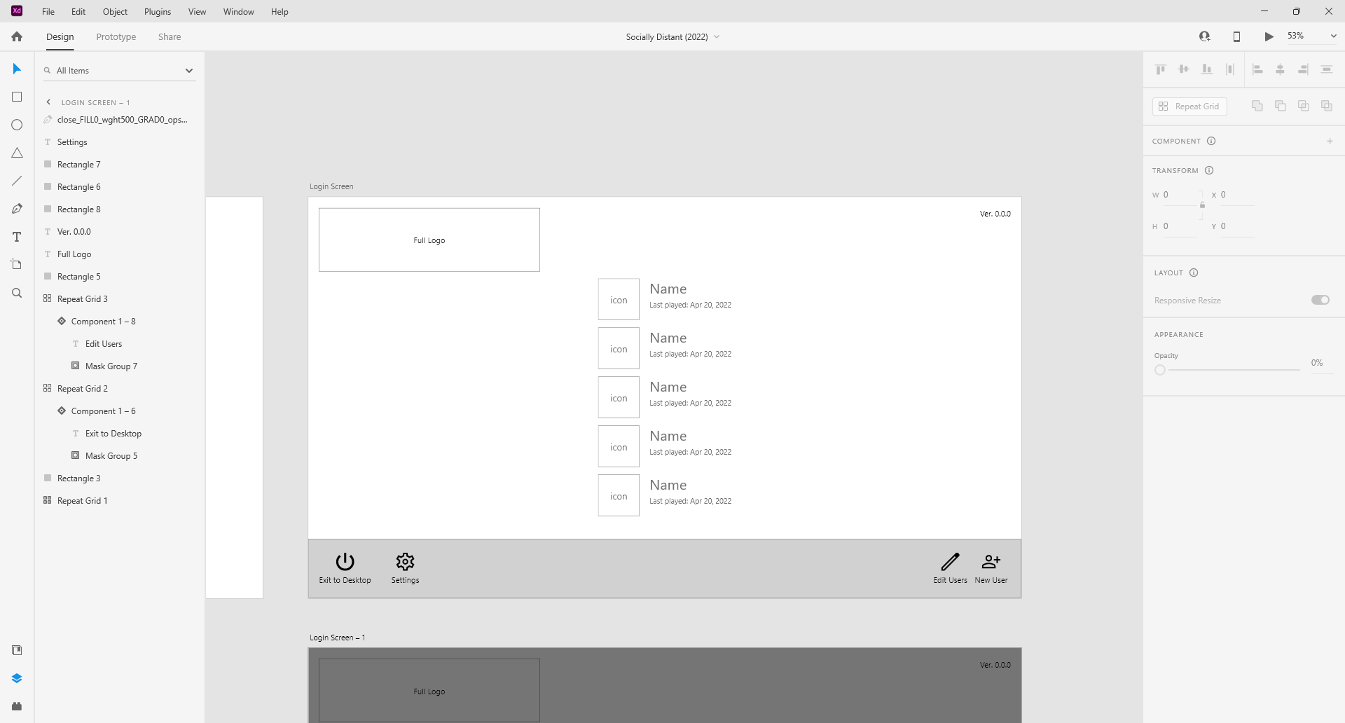 The Pixel Polygon grey-boxing the main menu