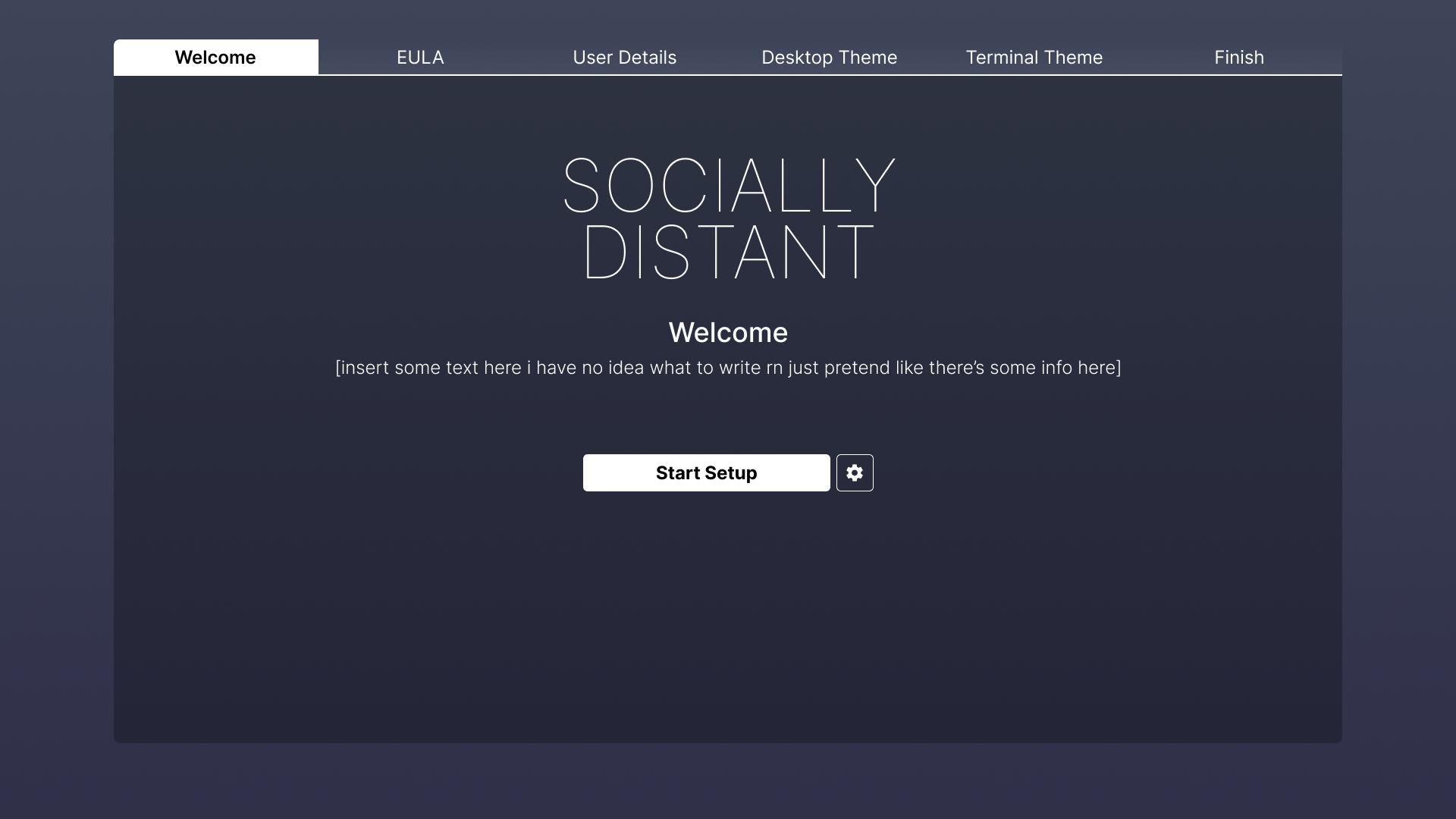 Socially Distant first-time setup in dark mode - Concept